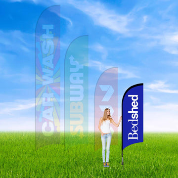 Custom feather banners with vibrant colours for outdoor Australian events